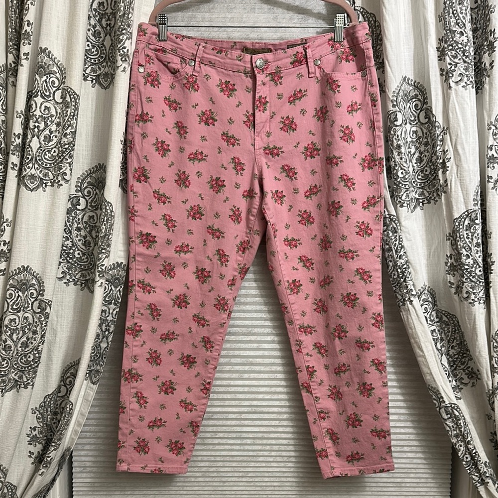 Nine West Pink Skinny Jeans with Floral Pattern